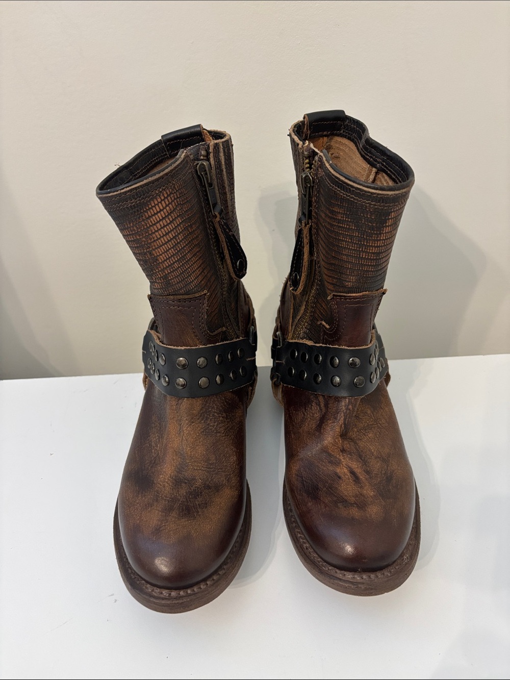 Freebird by Steven Brown Distressed Leather Stud-Trim Moto Boots